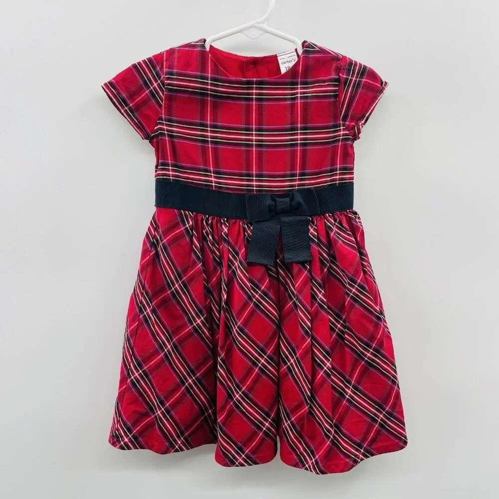 Carters Baby Girls Size 18 Months Holiday Christmas Plaid Dress in Red/Black 632